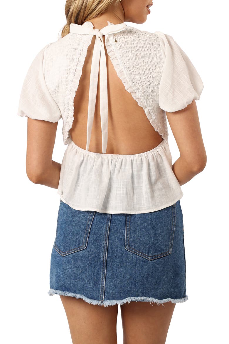 Tamara Cotton Smocked Open Back Peplum Top, Alternate, color, WHITE