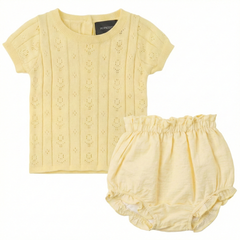 Girl Pointelle Short Sleeve Top and Bloomer 2-Piece Set