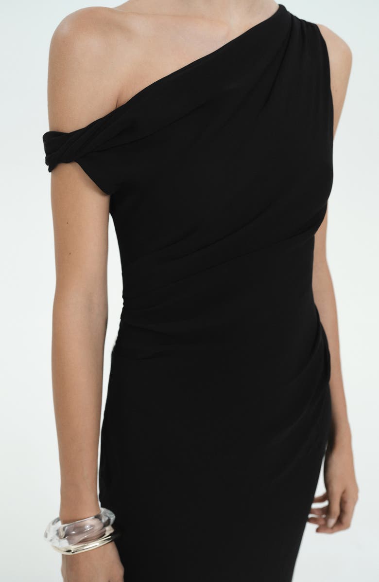 MANGO Asymmetric Drape Midi Dress, Alternate, color, 