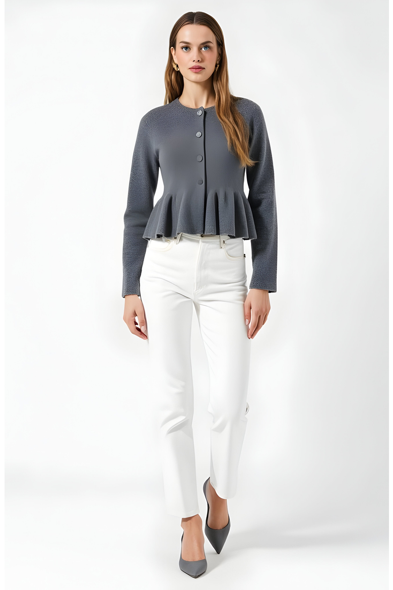 Button-Up Peplum Cardigan, Alternate, color, Grey