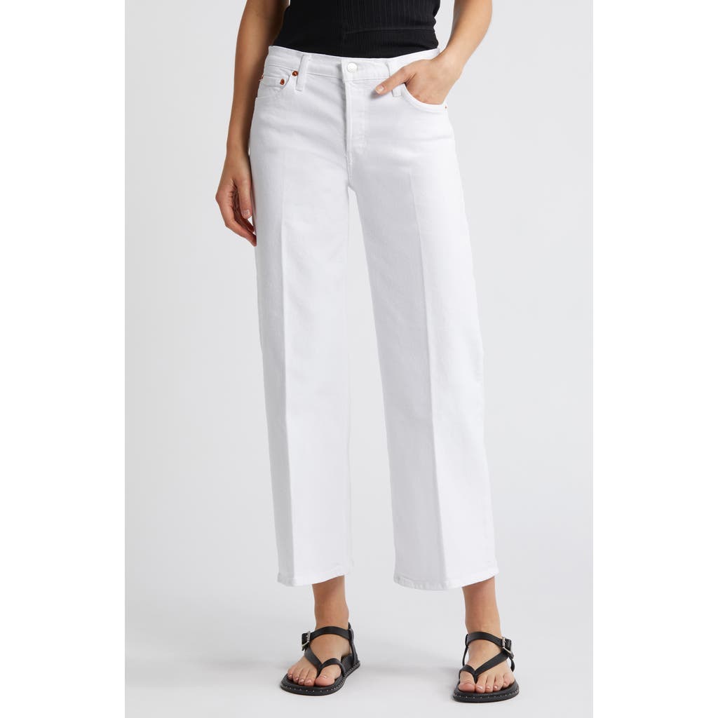 Re/done Mid Rise Ankle Wide Leg Jeans In White