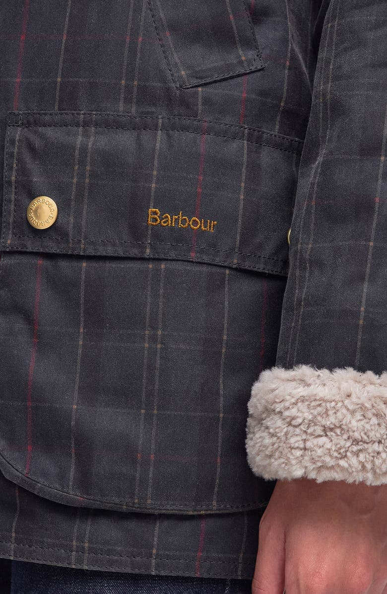 Barbour Swainby Windowpane Plaid Waxed Cotton Barn Jacket, Alternate, color, 