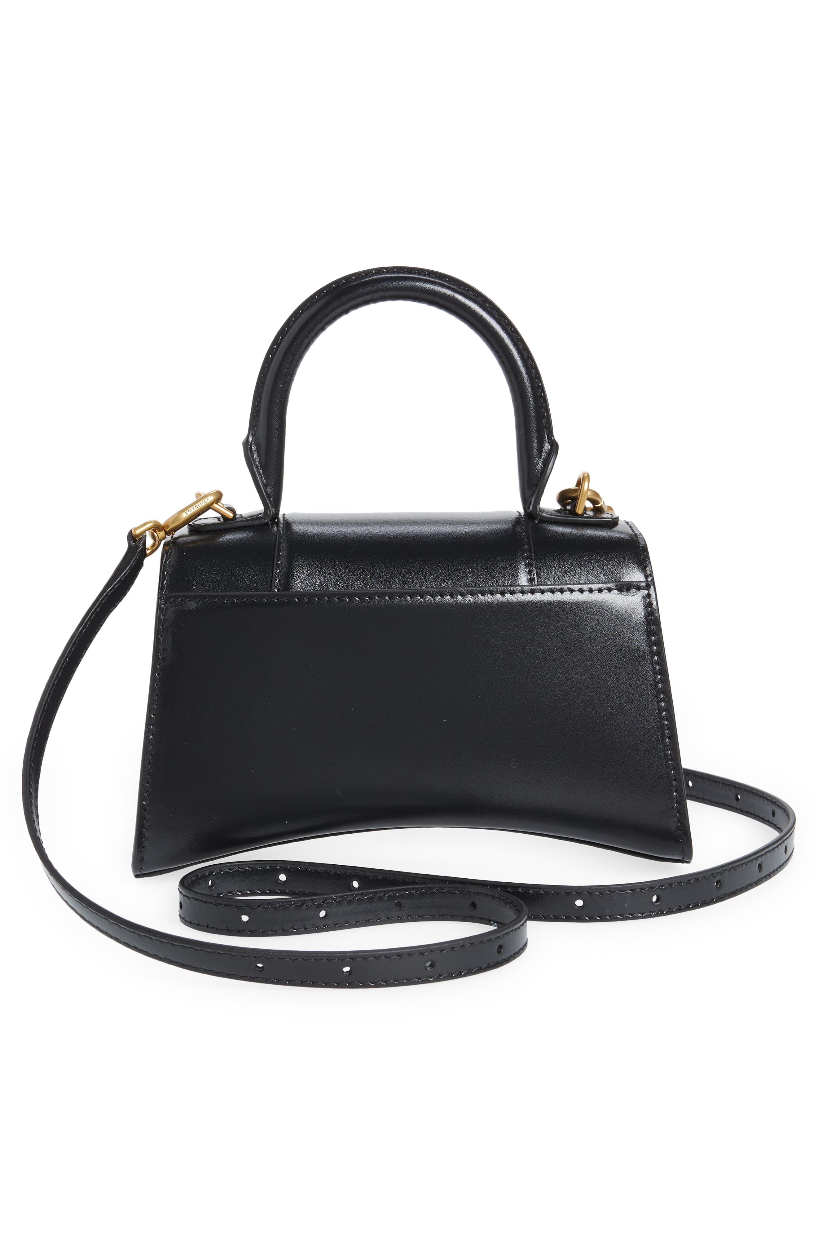 Extra Small Hourglass Leather Top Handle Bag, Alternate, color, BLACK