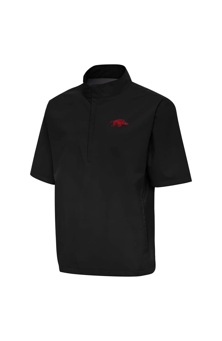 ANTIGUA Men's Antigua  Black Arkansas Razorbacks Brisk Short Sleeve Quarter-Zip Windbreaker, Main, color, 