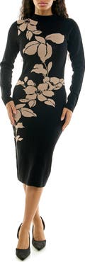 Nina Leonard Long Sleeve Jacquard Sheath Dress