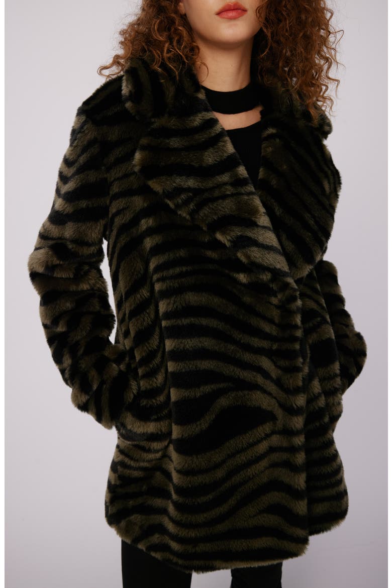 Tanesha Faux Fur Coat, Main, color, ZEBRA OLIVE