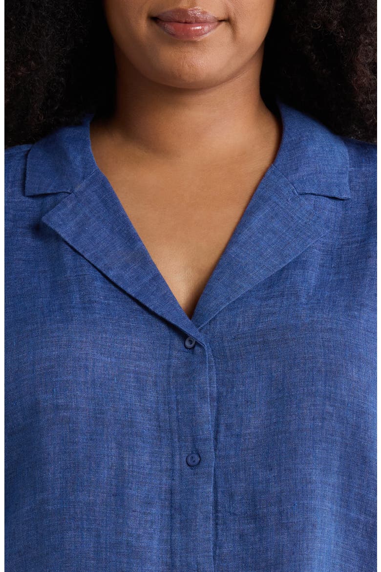 Notch Collar Organic Linen Button-Up Shirt, Alternate, color, DEEP DIVE