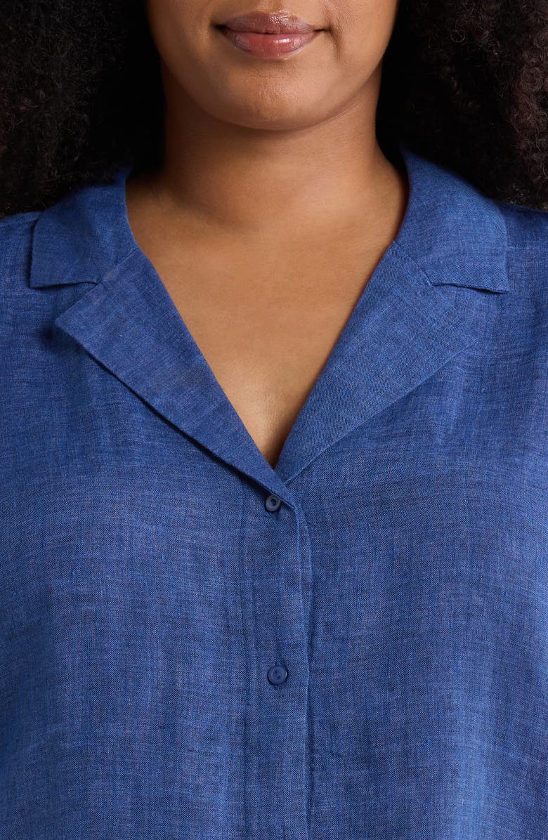Eileen Fisher Notch Collar Organic Linen Button-Up Shirt, Alternate, color, Deep Dive