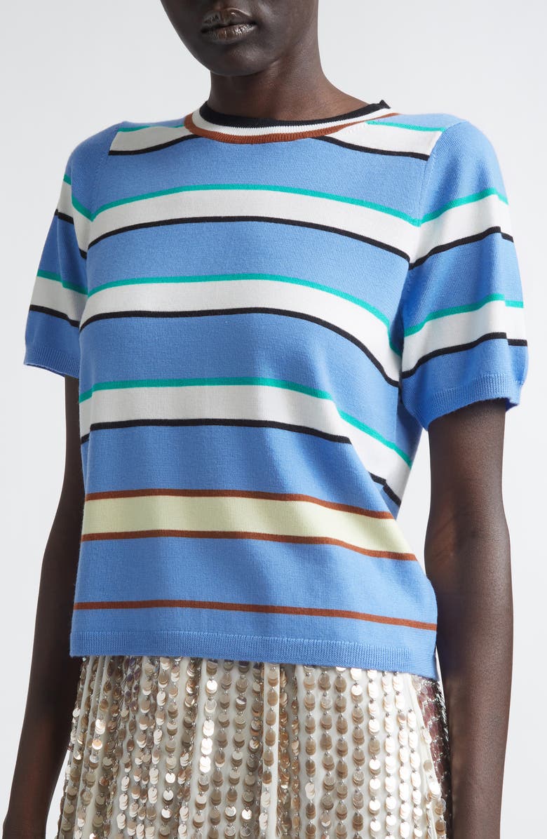 ZANKOV Benji Stripe Short Sleeve Wool Sweater, Alternate, color, Hyacinth