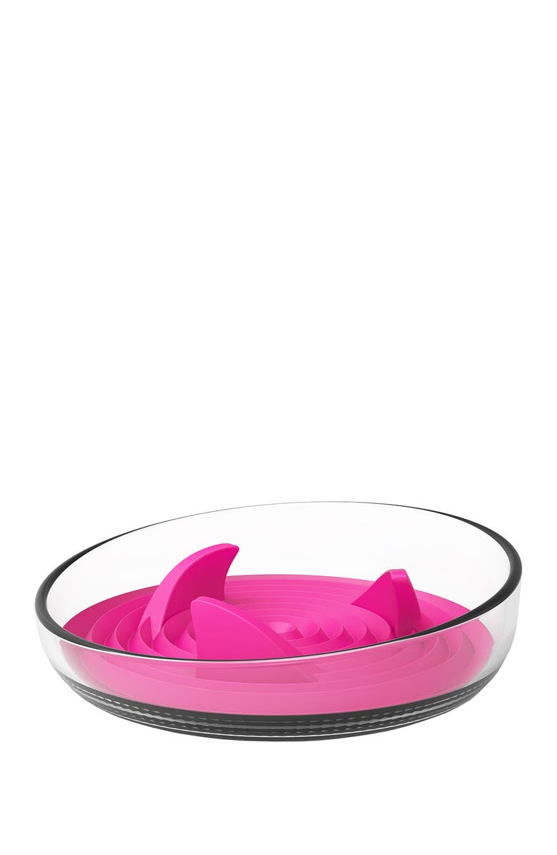 PET LIFE 'Cirlicue' Shark Fin Shaped Modern Slow Feeding Pet Bowl, Main, color, Pink