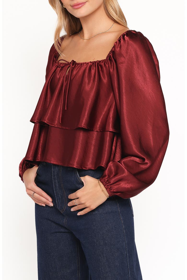Janina Tiered Satin Top, Alternate, color, WINE