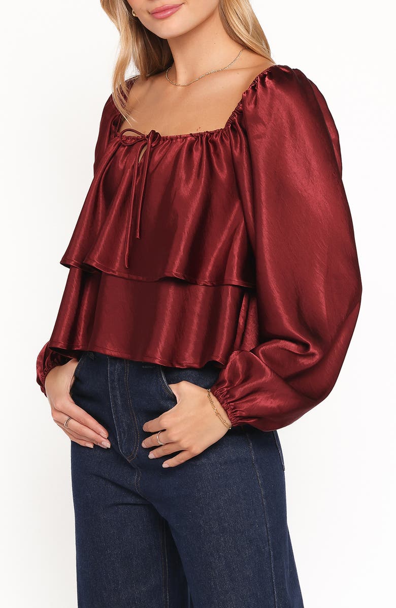 Petal & Pup Janina Tiered Satin Top, Alternate, color, Wine