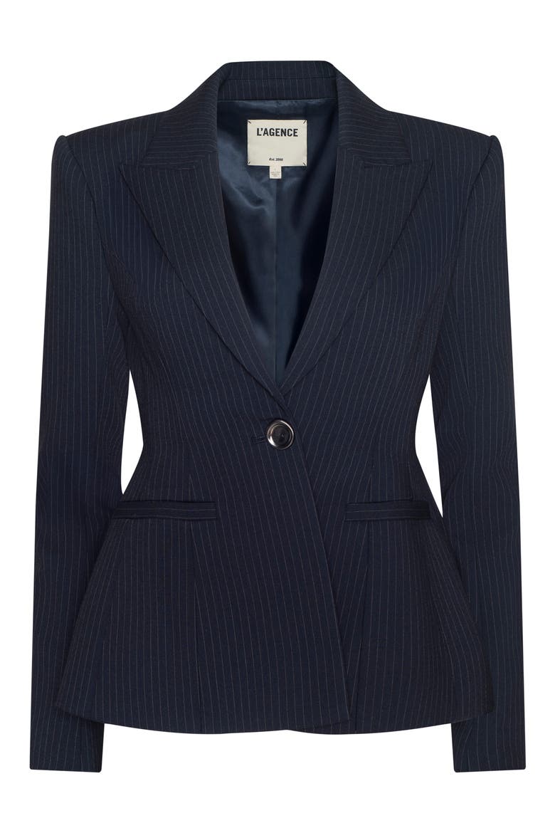 Therese Cinch Waist Blazer, Alternate, color, MIDNIGHT/ IVORY PINSTRIPE