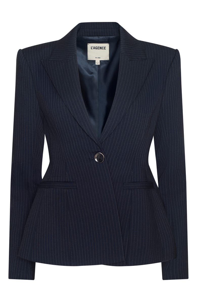 L'AGENCE Therese Cinch Waist Blazer, Alternate, color, Midnight/ Ivory Pinstripe