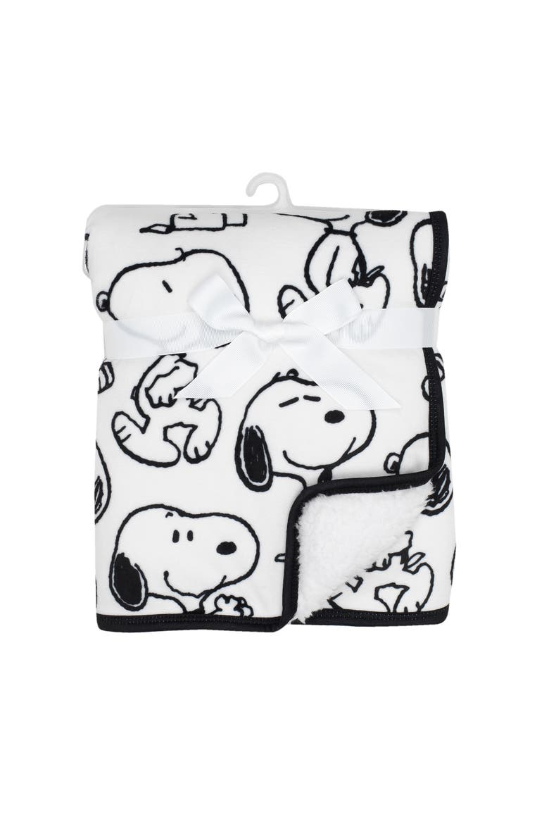 Classic Snoopy Minky and Faux Shearling Baby Blanket, Alternate, color, White