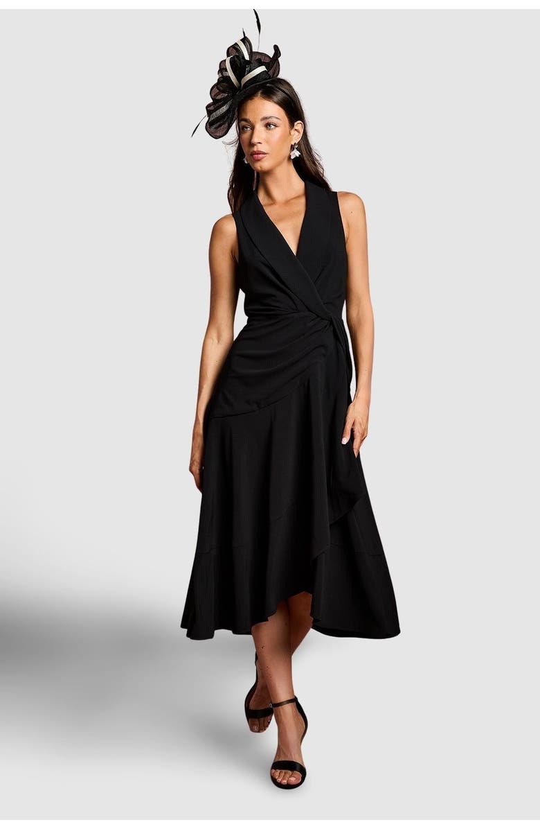 Coast Shawl Collar Ruffle Hem Midi Dress, Main, color, Black