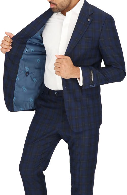 Scotch & Soda Regular Fit Navy Shadow Check Wool Suit In Navy Plaid