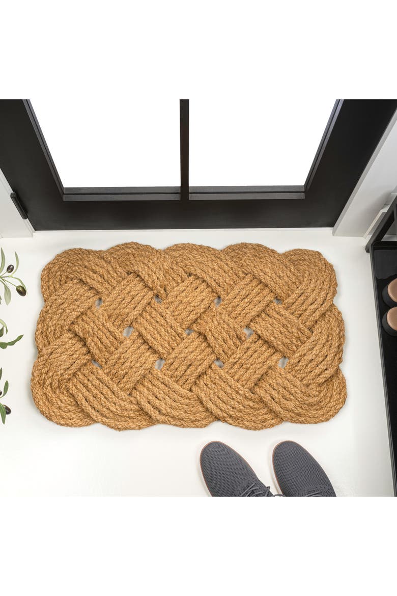 Maeve Classic Coastal Scalloped Basketweave Coir Indoor/Outdoor DoorMat, Alternate, color, Natural (Set of 2)