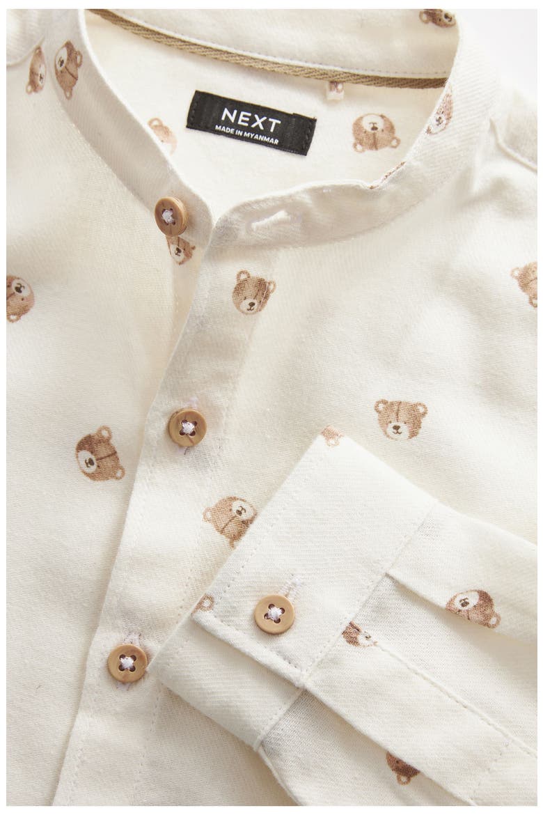 Kids' Bear Print Cotton Button-Up Shirt, Alternate, color, WHITE