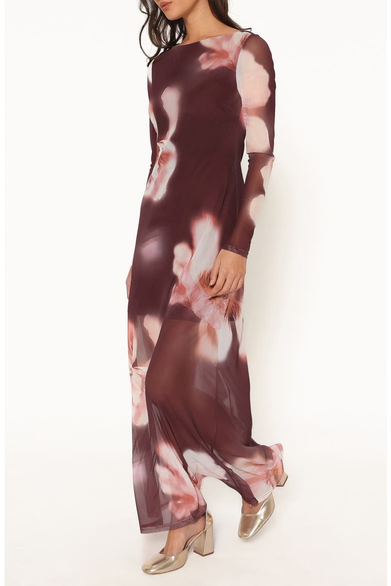 Bradshaw Floral Long Sleeve Maxi Dress, Alternate, color, BROWN BLURRED FLORAL