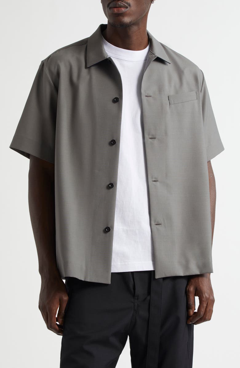 Sacai Short Sleeve Button-Up Suiting Shirt, Main, color,