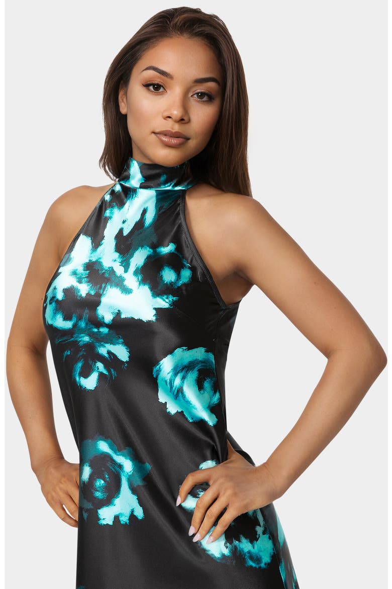 Satin Mock Neck Bow Back Minidress, Alternate, color, NAVY MULTI