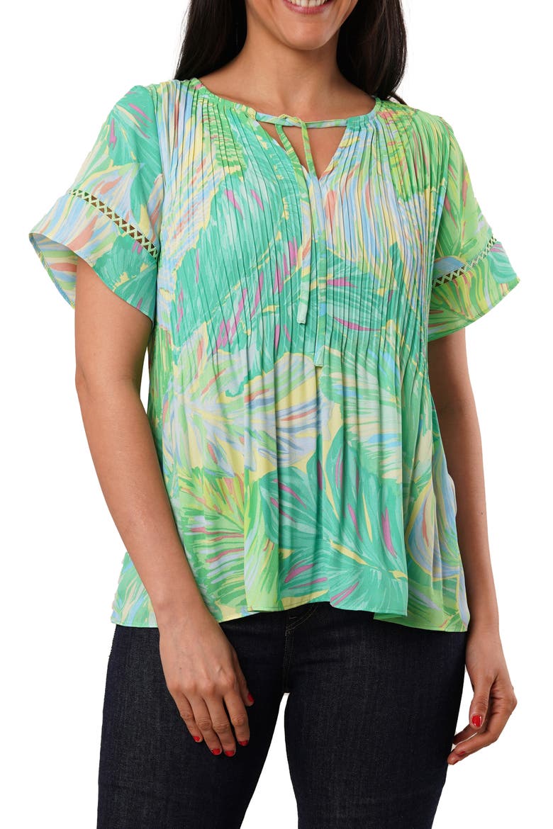 Ruffle Pleated Tie Neck Short Sleeve Top, Main, color, REMI