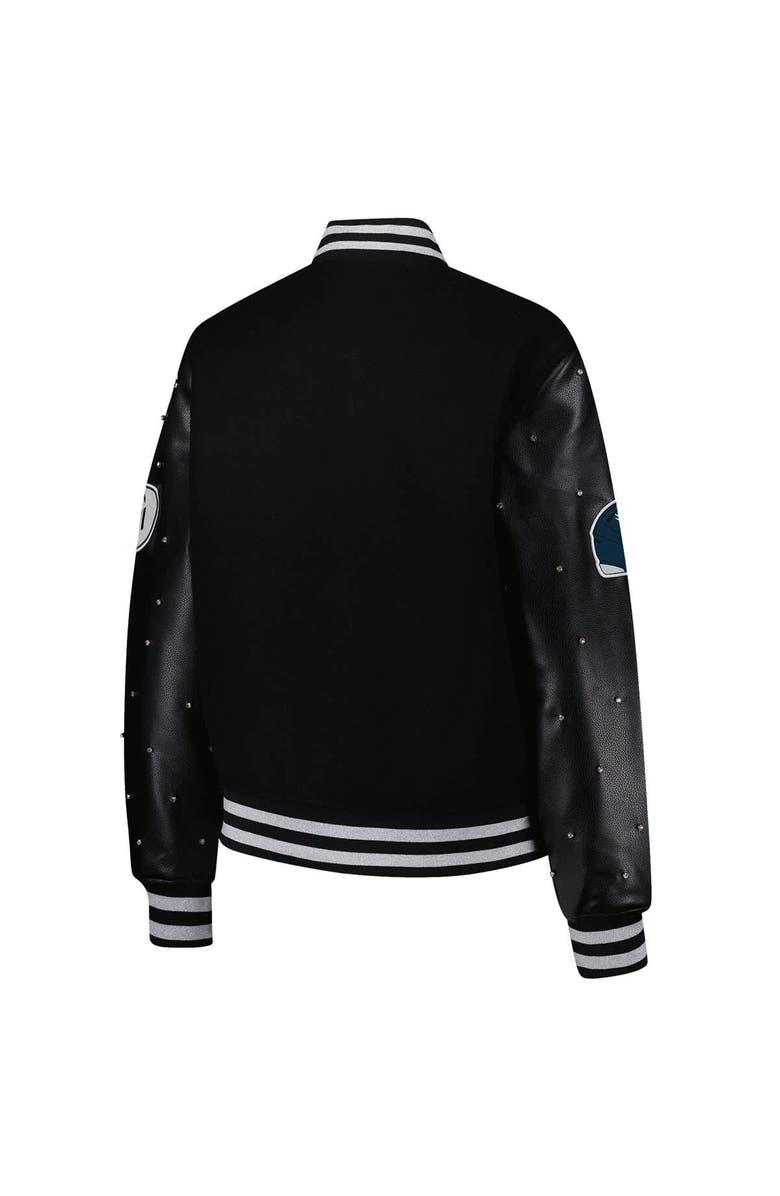 THE WILD COLLECTIVE Women's The Wild Collective Black Philadelphia Eagles Varsity Full-Snap Sparkle Jacket, Alternate, color,
