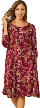 Jessica London Stretch Knit Three-Quarter Sleeve T-shirt Dress