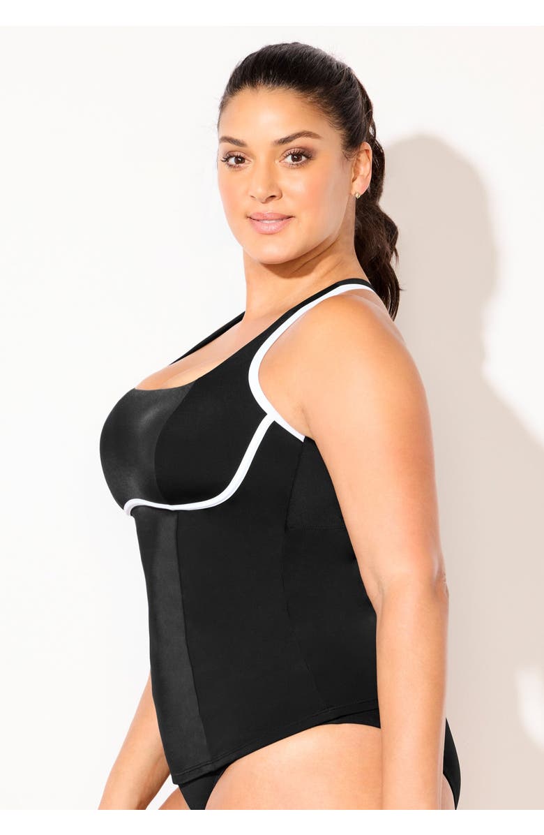 Swimsuits for All Chlorine Resistant Square Neck Contrast Trim Tankini Top, Alternate, color, Black White