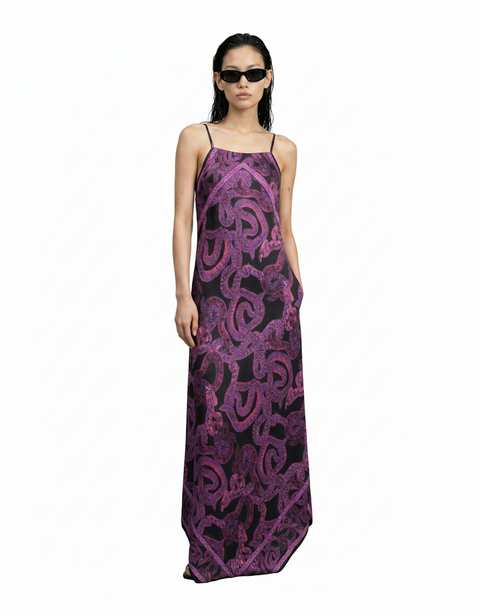 Silk Serpent Noir Maxi Dress