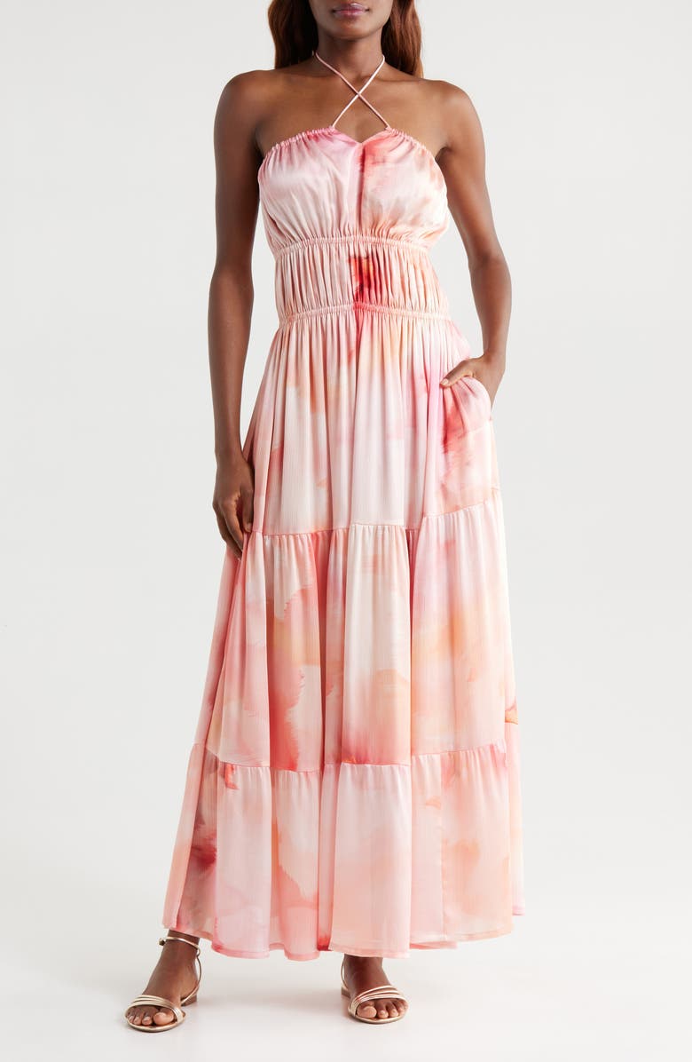 BOAMAR Pia Print Halter Cover-Up Maxi Dress, Main, color, Flora