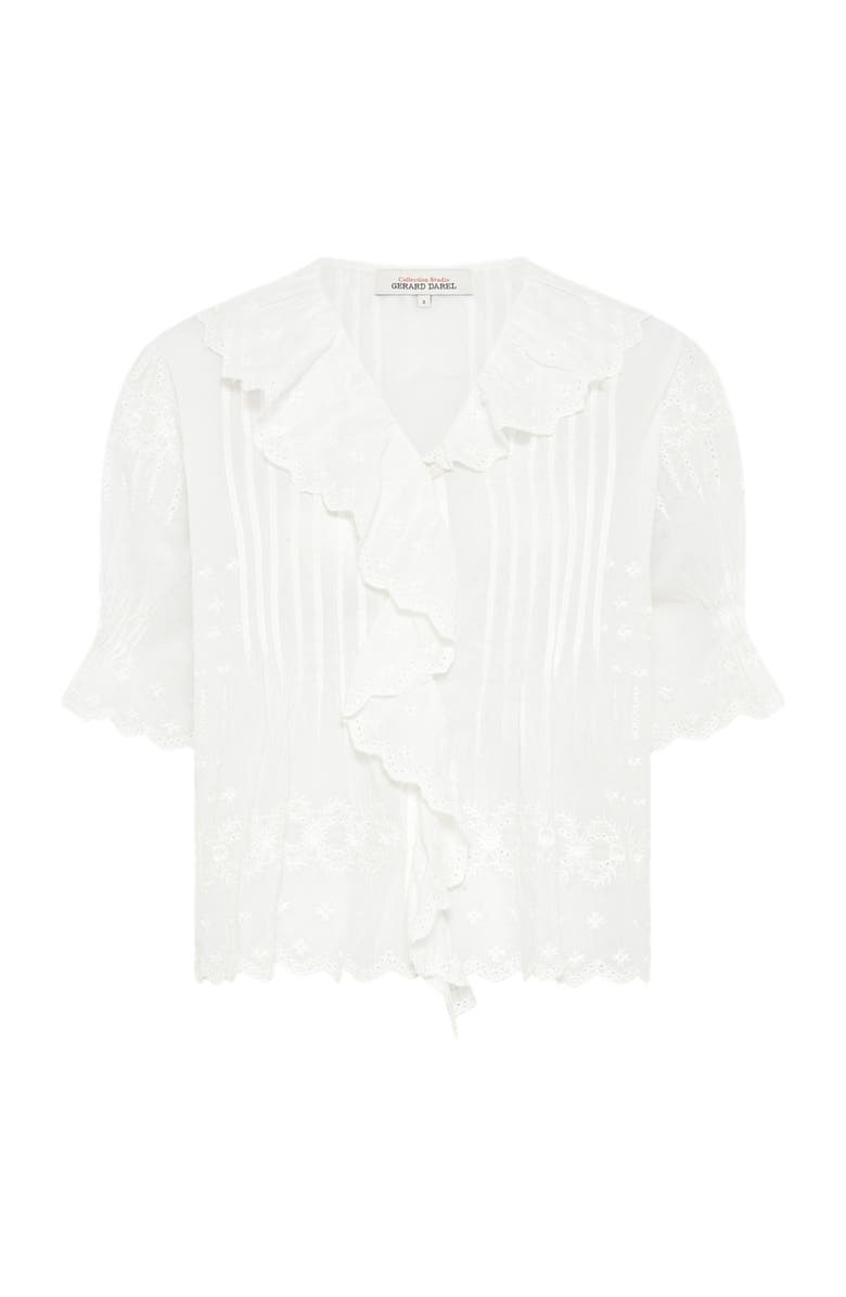 GERARD DAREL Ceylia Embroidered Ruffle Detail Shirt, Alternate, color, White