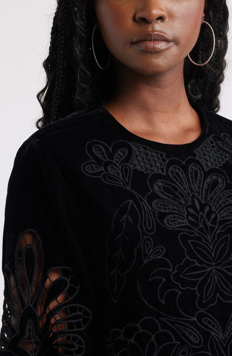 Treasure & Bond Velour Floral Cutwork Top, Alternate, color, Black