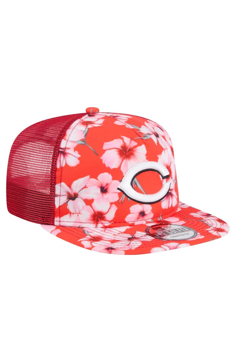 New Era Men's New Era Red Cincinnati Reds Adventure Pattern Golfer Trucker Snapback Hat, Alternate, color, 