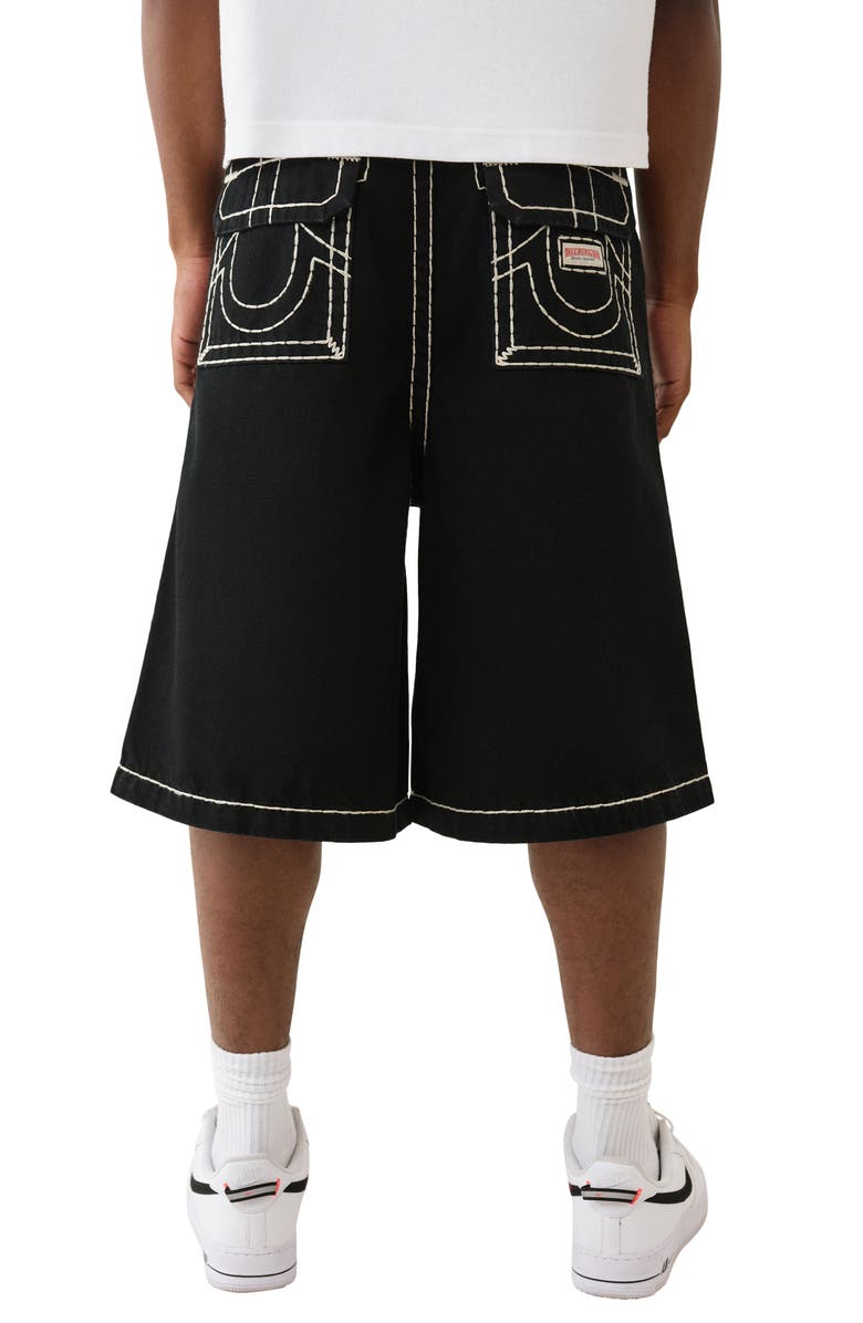 True Religion Bobby Rope Stitch Relaxed Denim Shorts, Alternate, color, Black Rinse