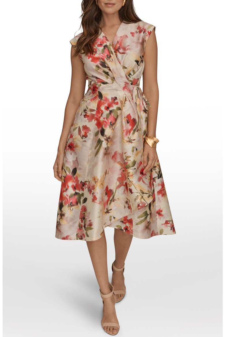 Floral Wrap Front Midi Dress, Alternate, color, EGGSHELL
