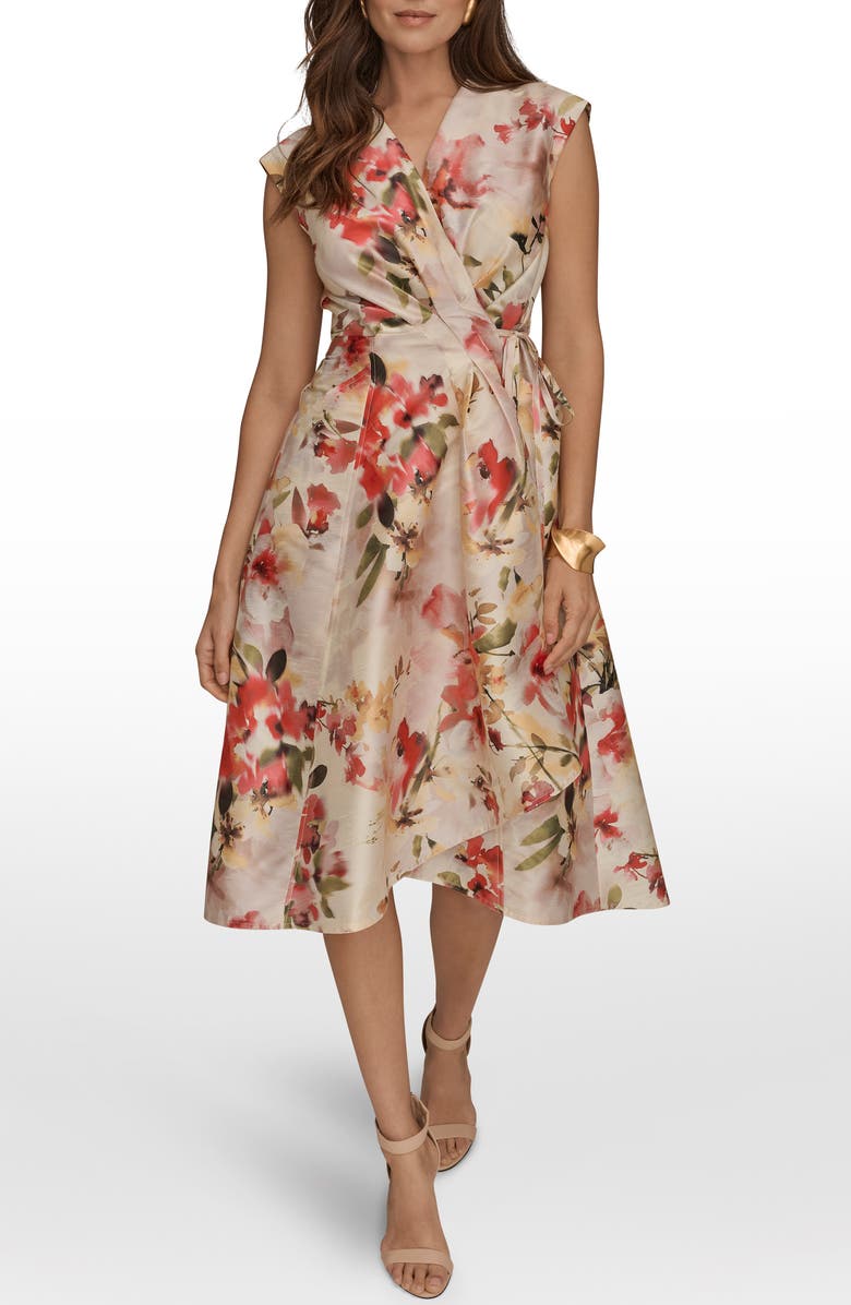 Donna Karan New York Floral Wrap Front Midi Dress, Alternate, color, 