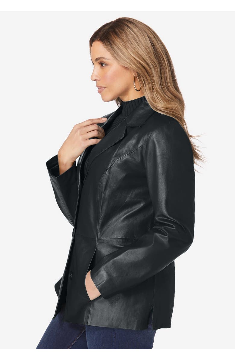 Jessica London Leather Blazer, Alternate, color, Black