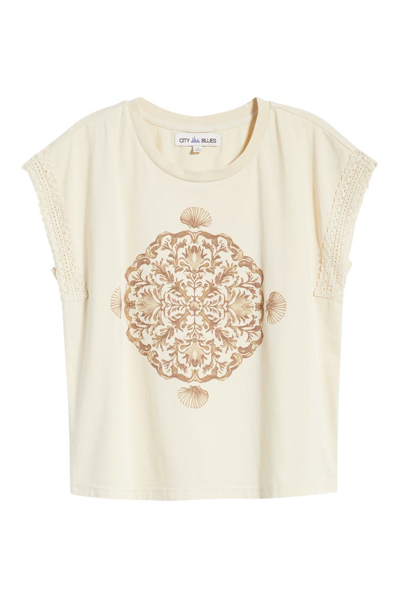 Lace Trim Dolman Sleeve Stretch Cotton Graphic T-Shirt, Alternate, color, PARCHMENT