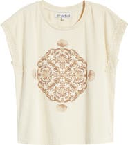 CITY BLUES Lace Trim Dolman Sleeve Stretch Cotton Graphic T-Shirt