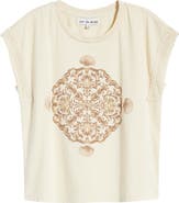 CITY BLUES Lace Trim Dolman Sleeve Stretch Cotton Graphic T-Shirt