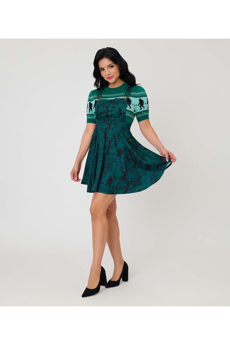 Brionne Pinafore Skirt, Main, color, Green Sassquatch Print