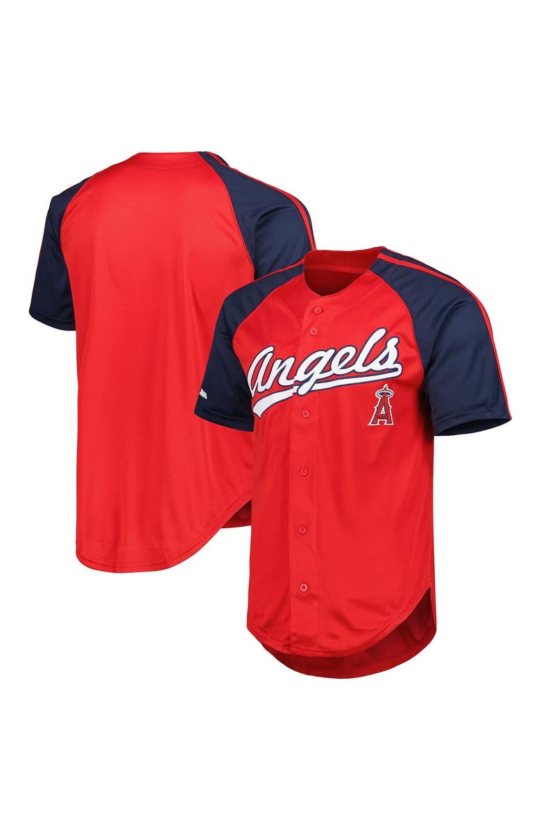STITCHES Men's Stitches Red Los Angeles Angels Button-Down Raglan Replica Jersey, Alternate, color,