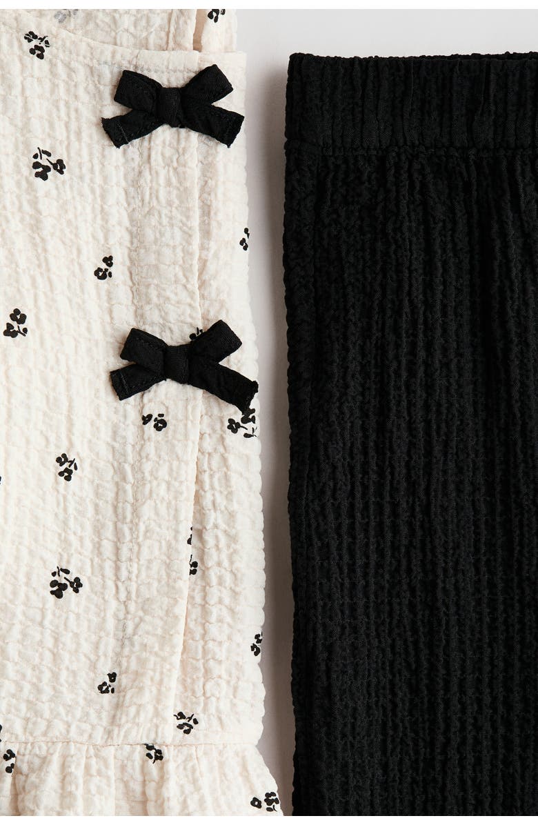 H&M 2-piece Bow-detail Crinkled Set, Alternate, color, Light Beige/Floral