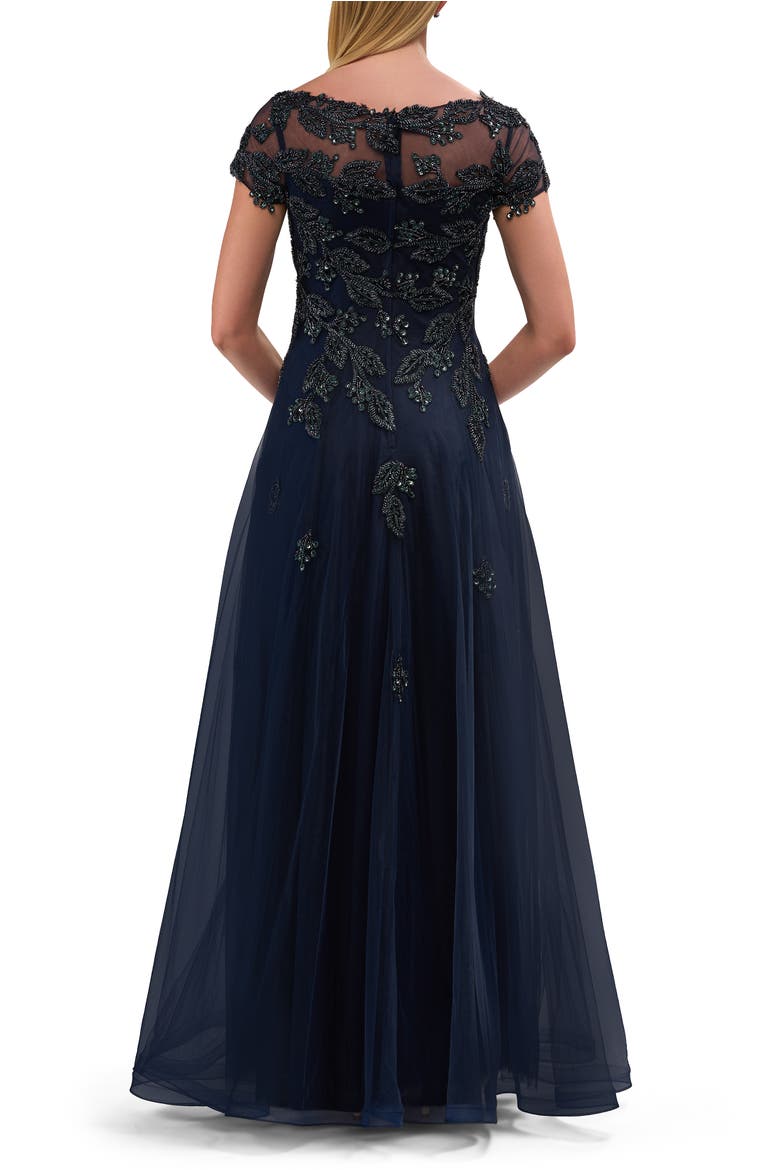 Gorgeous Gown with Beaded Lace Applique, Alternate, color, Navy
