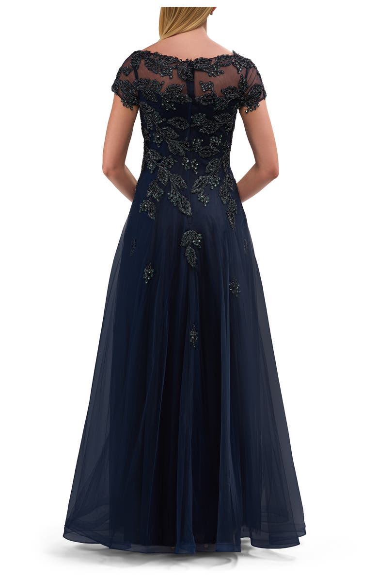 La Femme Gorgeous Gown with Beaded Lace Applique, Alternate, color, Navy