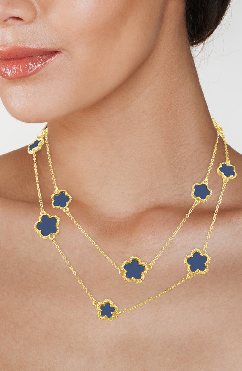 JARDIN Enamel Clover Station Long Necklace, Alternate, color, Navy/ Gold