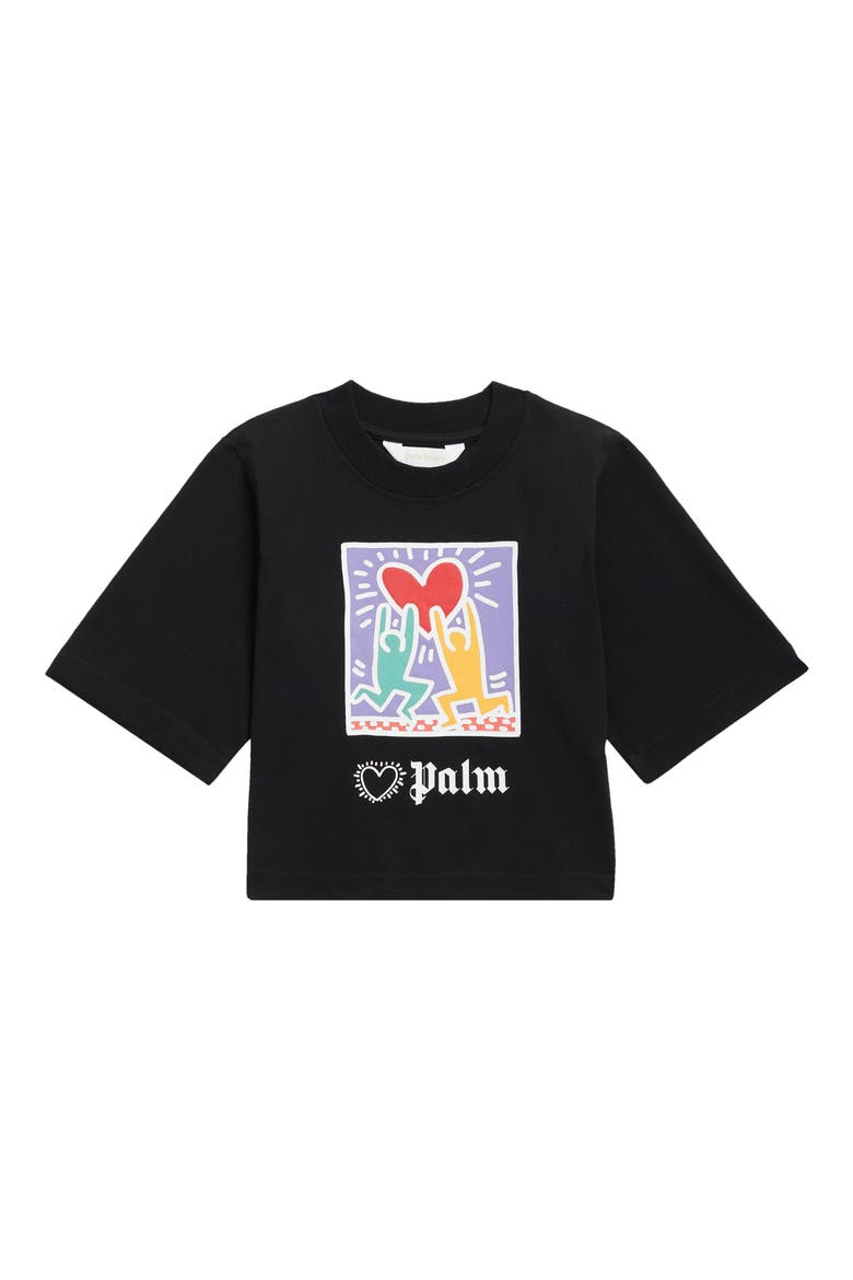 Kids' Palm Angels x Keith Haring Graphic Cropped T-Shirt, Main, color, BLACK VIOLET