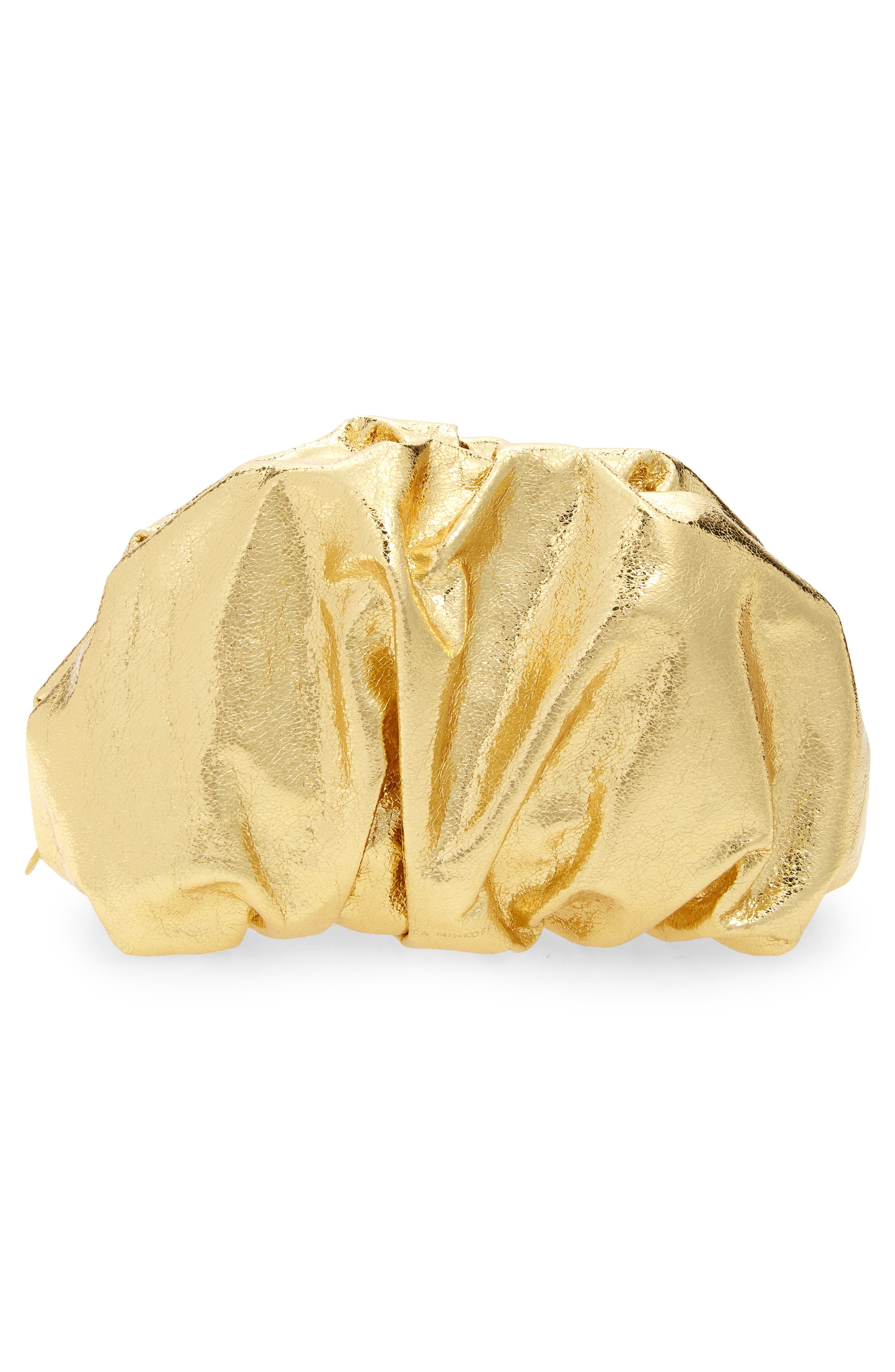 Rebecca Minkoff Ruched Faux Leather Clutch, Alternate, color, Solid Gold